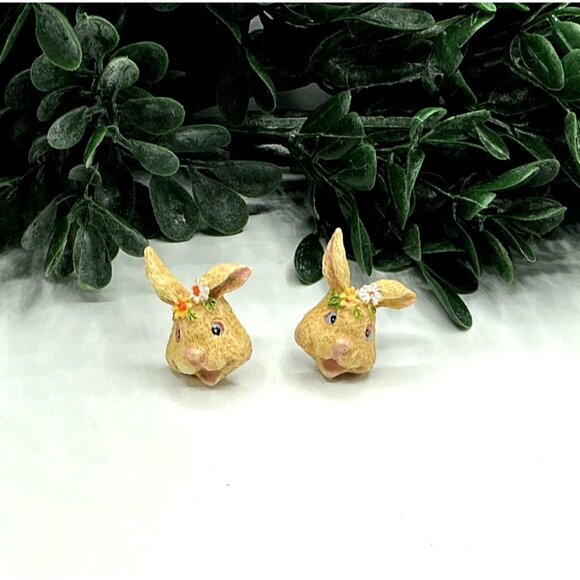 Adorable Bunny Stud Earrings With Floral Accents - Picture 2 of 5
